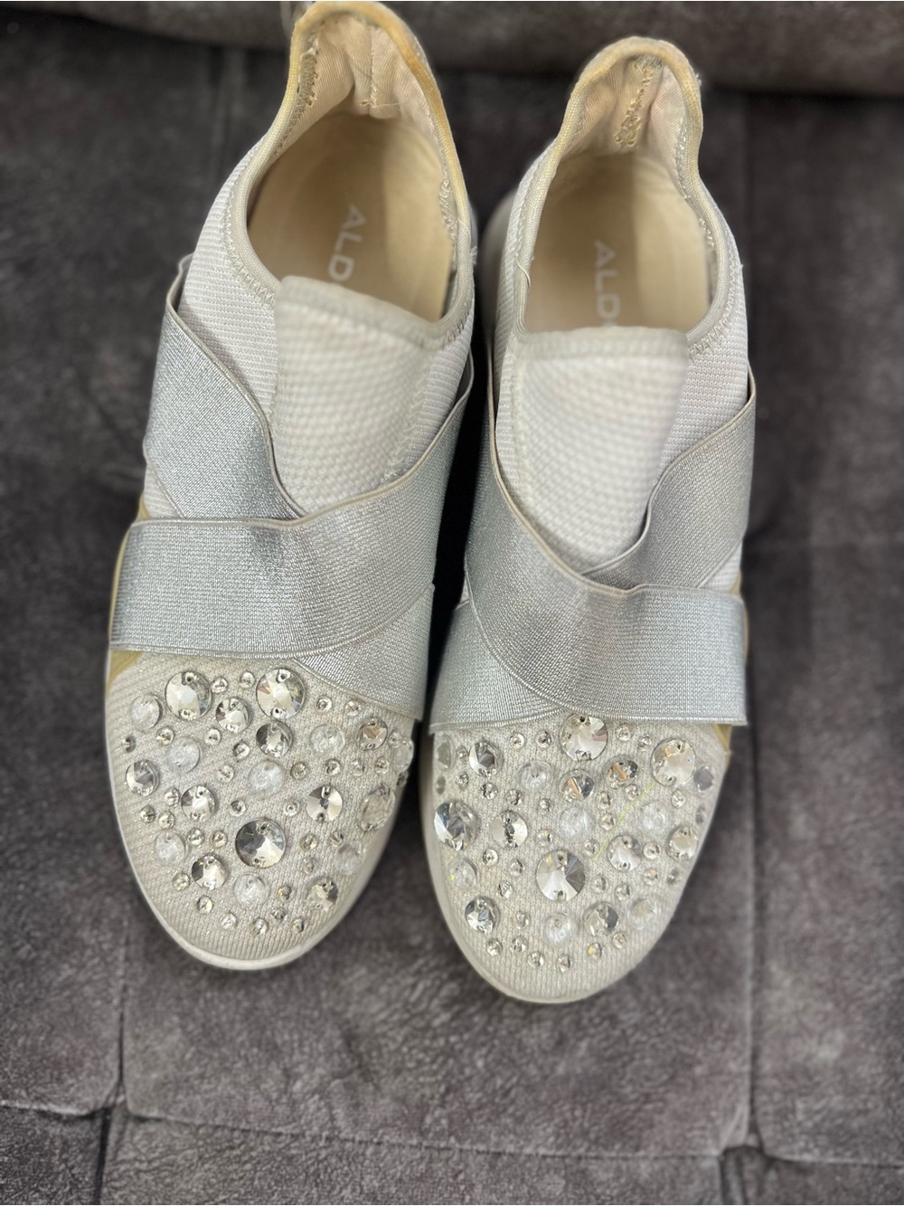 Aldo Silver Crystal-Embellished Slip-On Sneakers